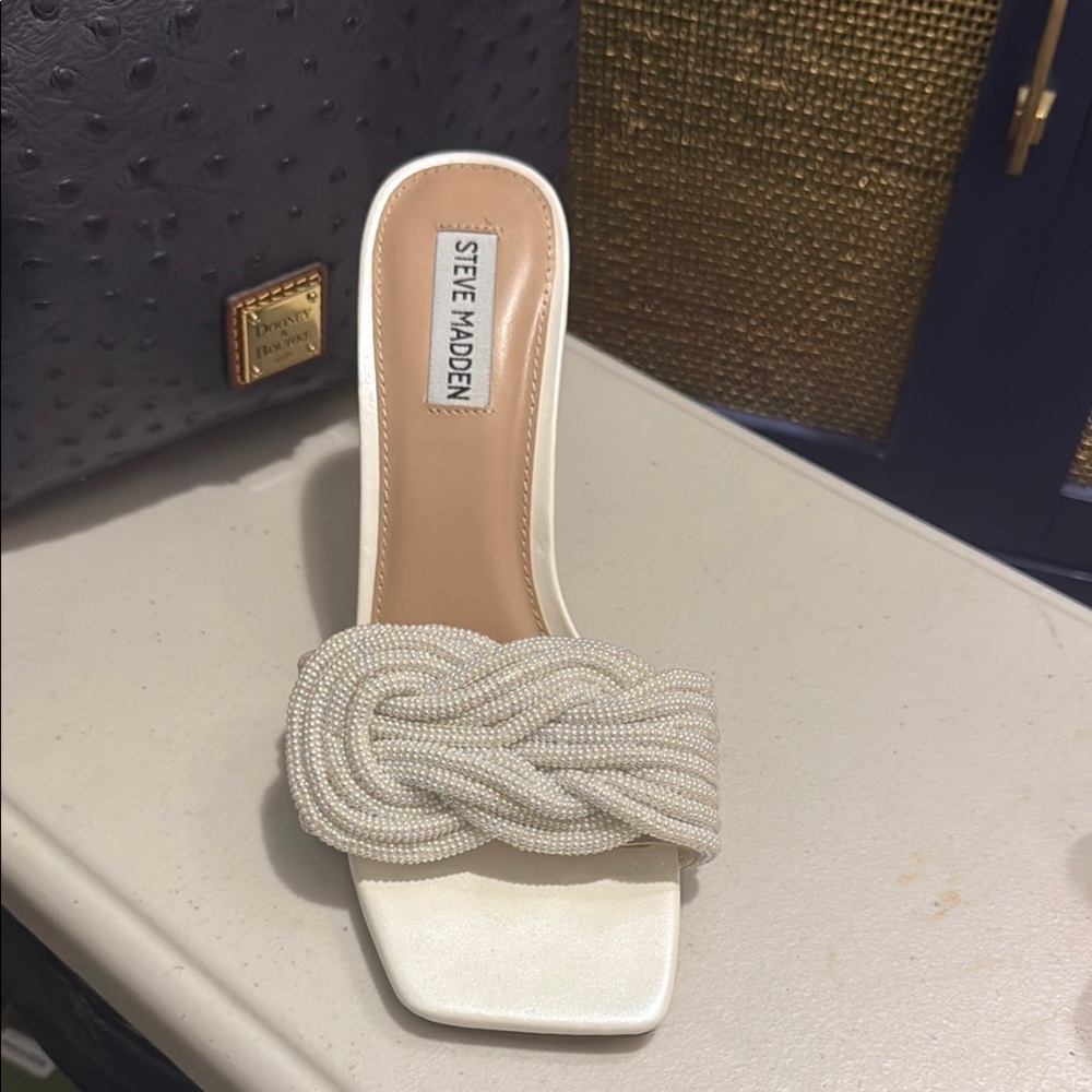 Steve Madden White Braided Slide Sandals